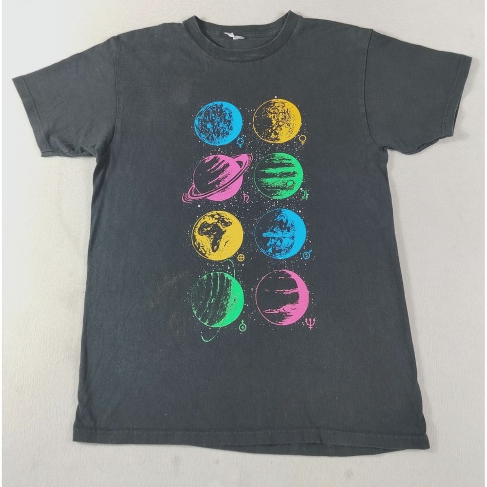 Optima‎ Shirt Mens Medium Black Solar System Planets Graphic Tee Space Galaxy